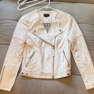 Topshop Cream Leather Biker Jacket